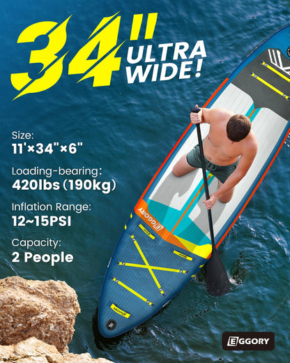 Inflatable Stand Up Paddle Boards 11'x34"x6"with Premium SUP Paddle Board Accessories, Wide Stable Design, Anti-Slip Comfort Deck for Water sports for Youth & Adults
