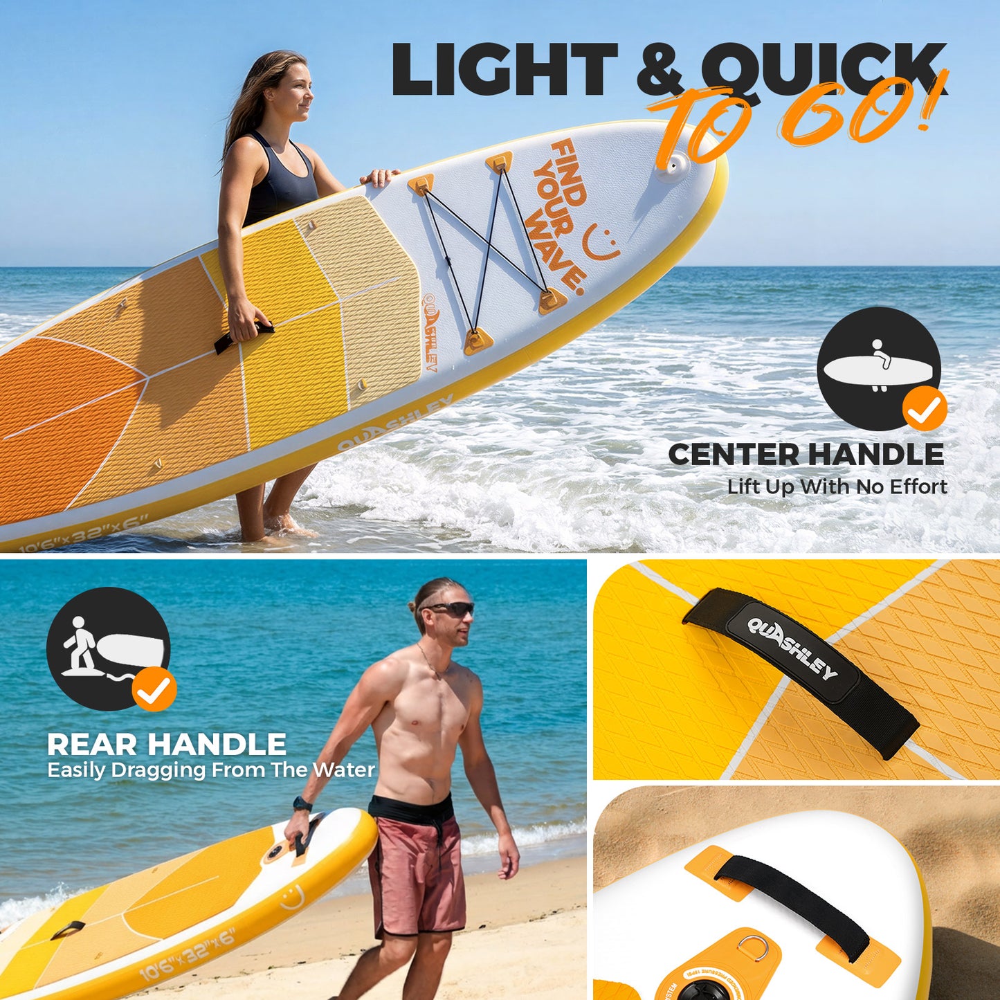 Quashley - Inflatable Paddle Board 11'×34" with All Premium Paddle Board Accessories,Inflatable SUP for Adults