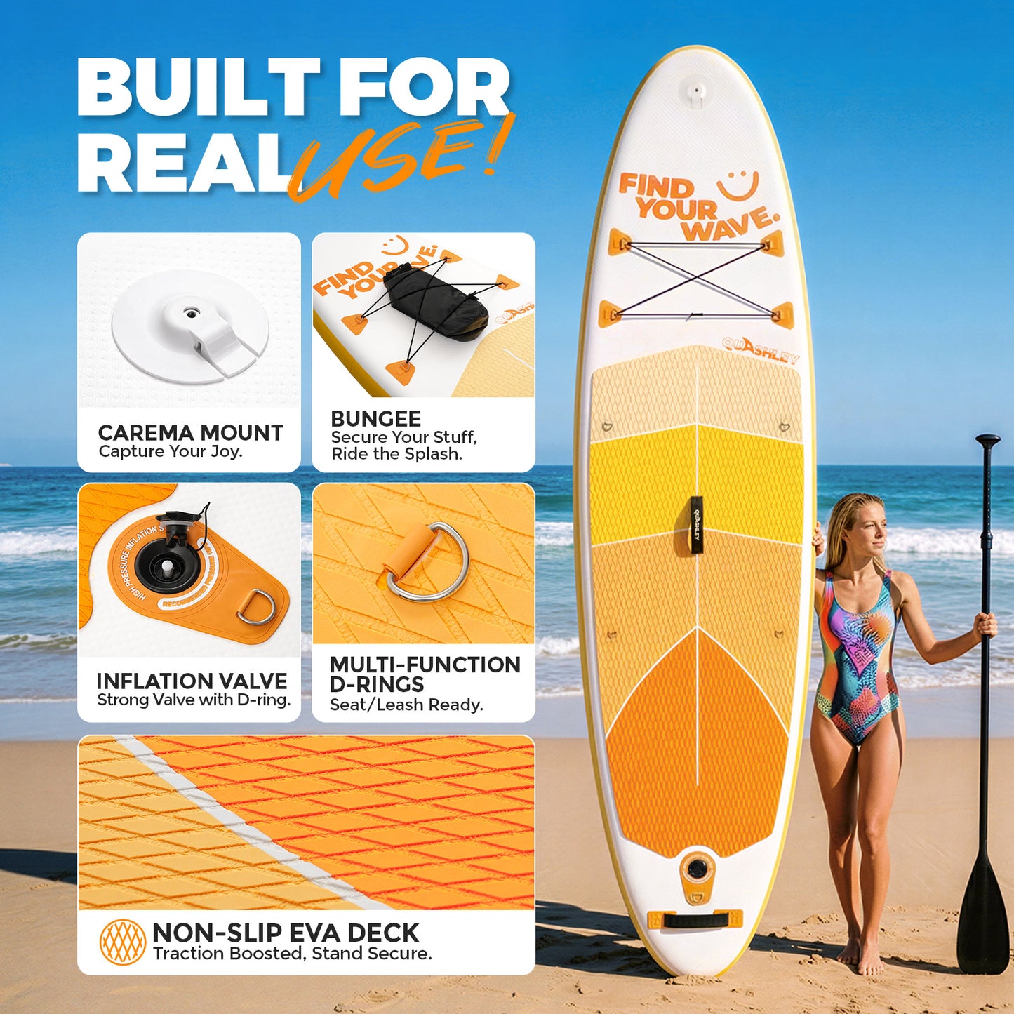 Quashley - Inflatable Paddle Board 11'×34" with All Premium Paddle Board Accessories,Inflatable SUP for Adults