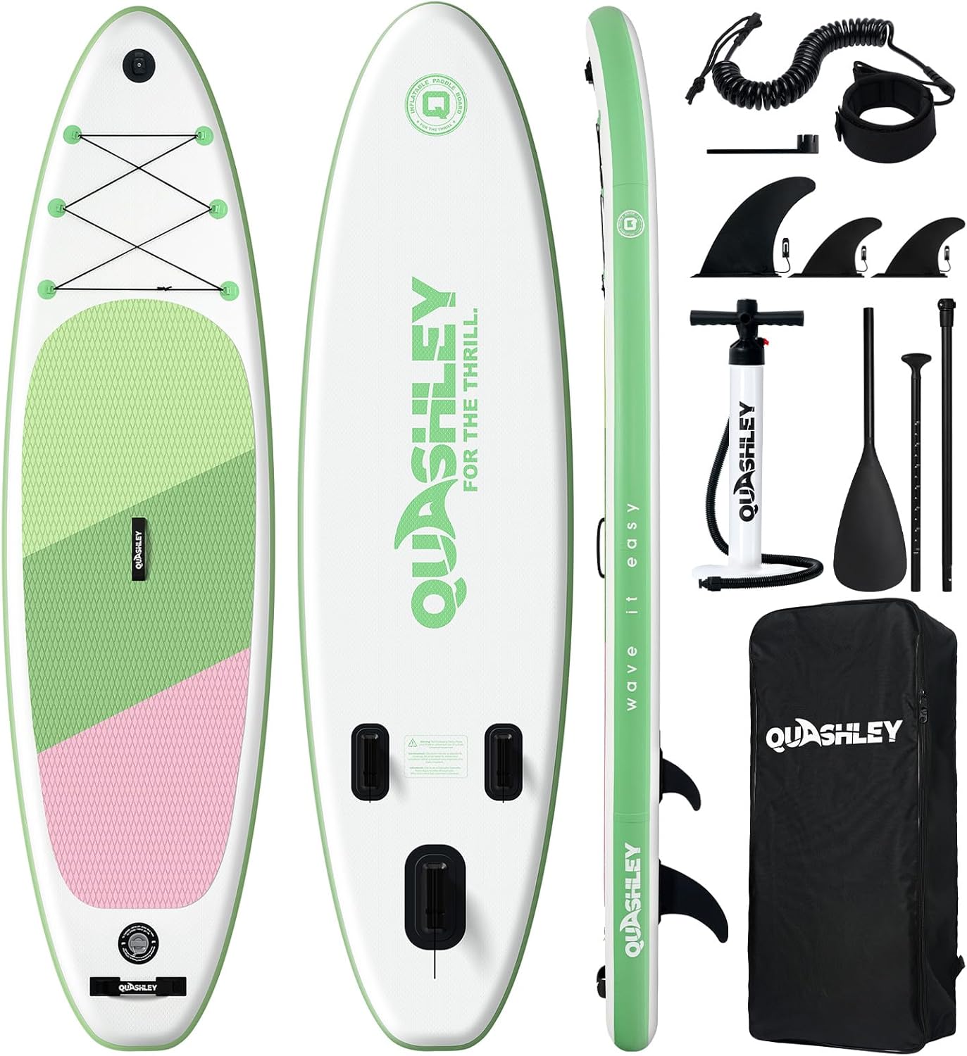 Quashley Classic Color Blocking Series All-Round 10.5'×34" Inflatable Stand Up Paddle Board Set(Green)