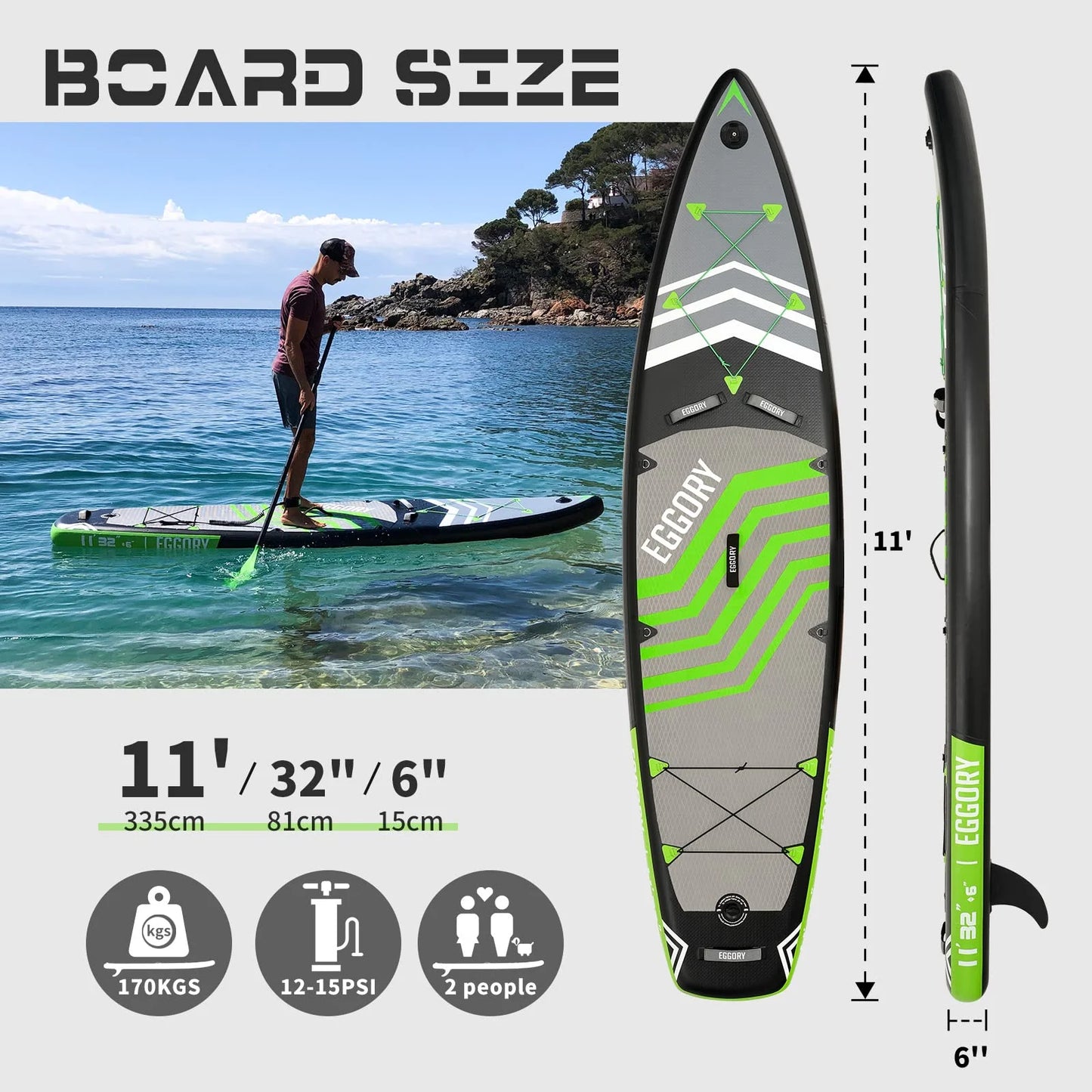 EGGORY-11 ft Inflatable Paddle Boards Stand Up Paddle Board with Premium SUP Accessories for Youth & Adults